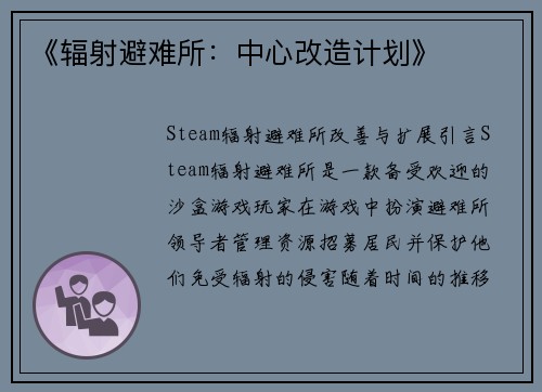 《辐射避难所：中心改造计划》